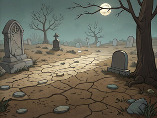 Cartoon Graveyard Ground with Cracked Soil - Seamless Texture