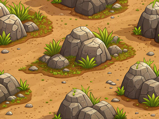 Cartoon Rugged Rock and Dirt Seamless Texture