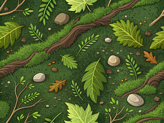Cartoon Forest Floor Texture with Moss and Leaves