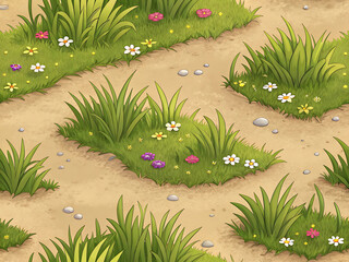 Stylized Grass with Flowers - Seamless Game Texture