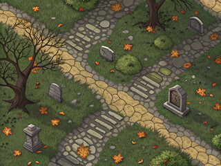Mossy Cartoon Graveyard Terrain - Seamless Game Texture