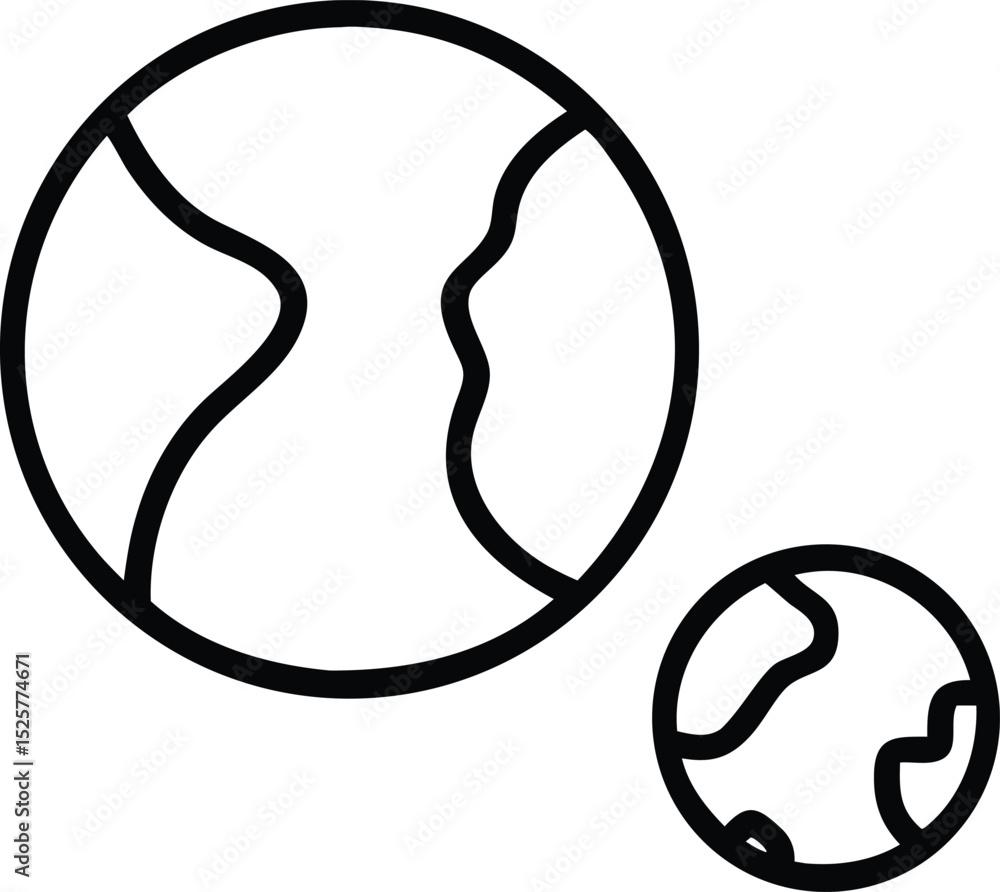 Poster black silhouette of a smaller globe separating from a larger main globe design