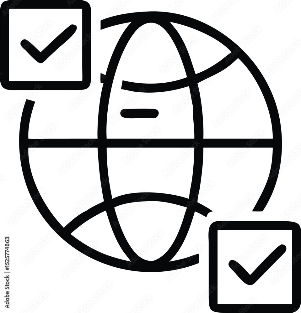Aufkleber black silhouette of a standard checkbox overlaying a conceptual globe design