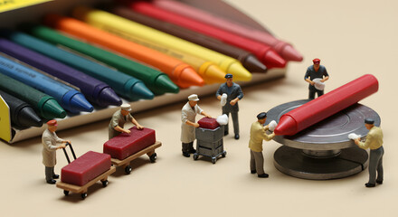 1クレヨン工場のミニチュア作業風景　Generative AI