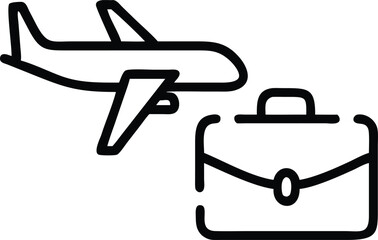 Black silhouette vector design of a briefcase with a plane suggesting outsourcing