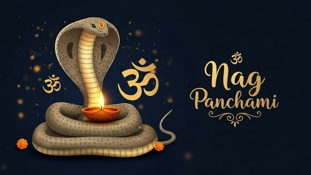 Nag Panchami with Om Symbol &ndash; Hindu Festival Art Featuring Cobra and Om Sign Representing Spiritual Protection and Devotion