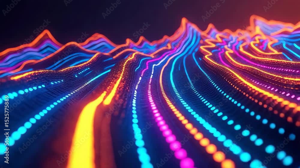 Poster vibrant abstract waves of colorful light and patterns.