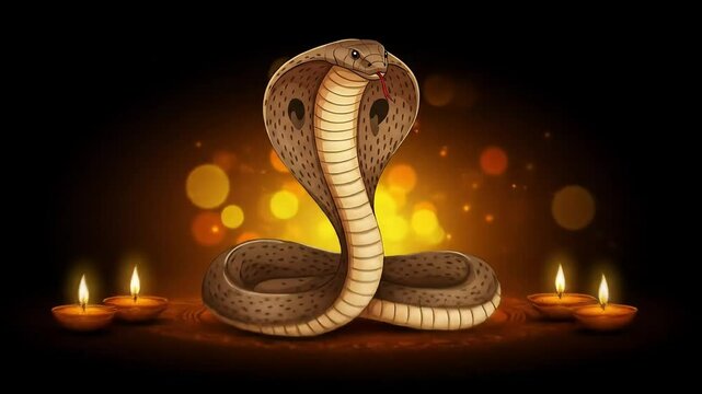 Indian Cobra Snake Illustration &ndash; Symbolic Nag Panchami Festival Design Representing Respect for Nature and Hindu Mythology