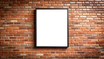 Blank framed poster on brick wall