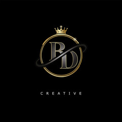 BD Luxury Creative Logo – Elegant Gold Monogram Letter mark with Crown, Circle & Royal Style for Fashion, Boutique, Jewelry, Branding & Premium Identity Design