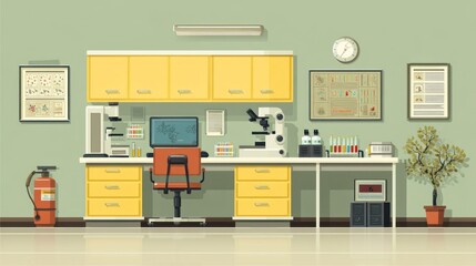 Modern Flat Design of a Medical Lab Scene with Test Tubes