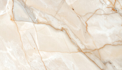 Fototapeta premium Beige and light brown marble texture with wavy patterns and subtle color variations. The image shows a close-up view of the stone's surface