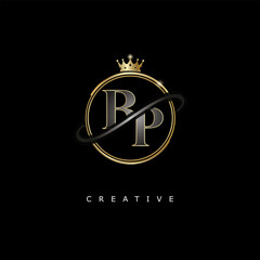 BP Luxury Creative Logo – Elegant Gold Monogram Letter mark with Crown, Circle & Royal Style for Fashion, Boutique, Jewelry, Branding & Premium Identity Design