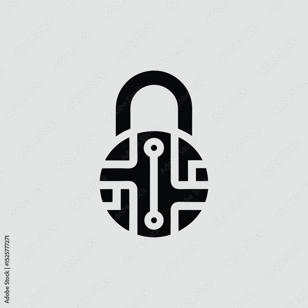 Poster digital security padlock icon illustrating cybersecurity protection and data encryption