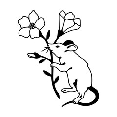 mouse holding flower vector art