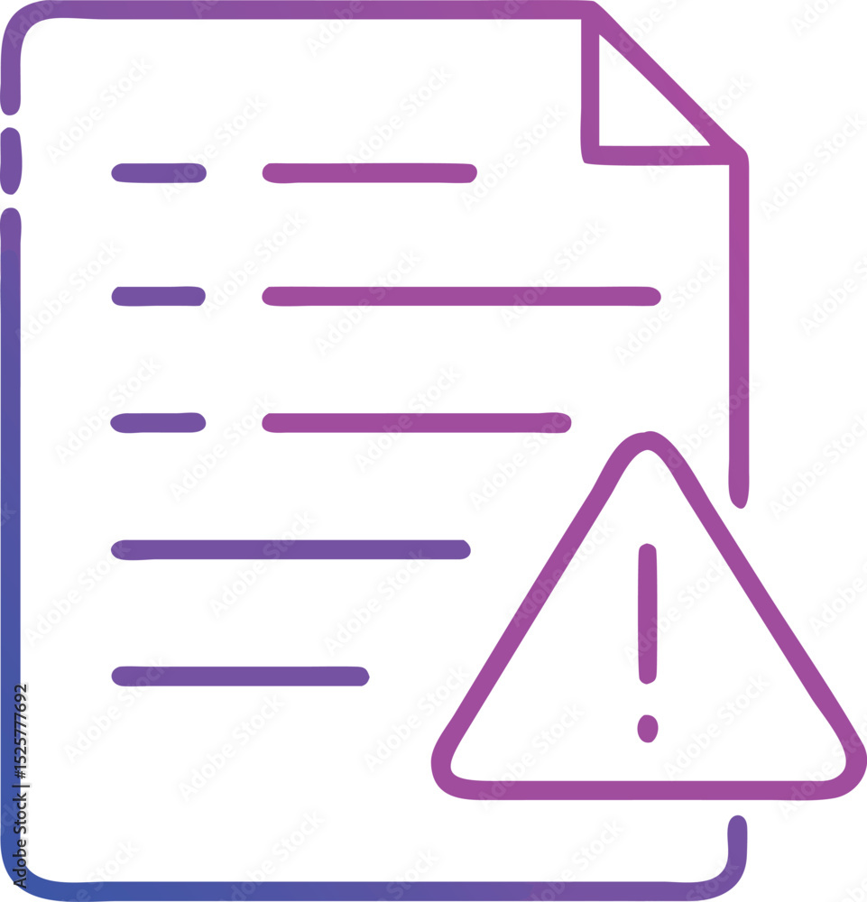 Poster document warning icon in neon gradient style expressing alert and problem notifications