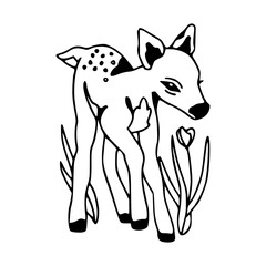 cute fawn with flowers vector illustration