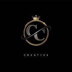 CC Luxury Creative Logo – Elegant Gold Monogram Letter mark with Crown, Circle & Royal Style for Fashion, Boutique, Jewelry, Branding & Premium Identity Design
