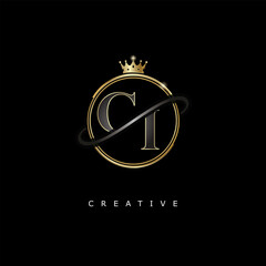 CI Luxury Creative Logo – Elegant Gold Monogram Letter mark with Crown, Circle & Royal Style for Fashion, Boutique, Jewelry, Branding & Premium Identity Design