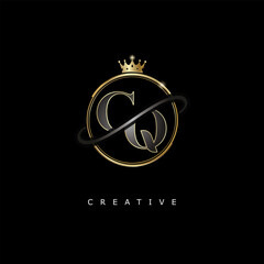 CQ Luxury Creative Logo – Elegant Gold Monogram Letter mark with Crown, Circle & Royal Style for Fashion, Boutique, Jewelry, Branding & Premium Identity Design