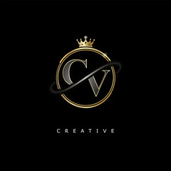 CV Luxury Creative Logo – Elegant Gold Monogram Letter mark with Crown, Circle & Royal Style for Fashion, Boutique, Jewelry, Branding & Premium Identity Design