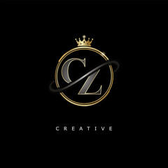 CZ Luxury Creative Logo – Elegant Gold Monogram Letter mark with Crown, Circle & Royal Style for Fashion, Boutique, Jewelry, Branding & Premium Identity Design