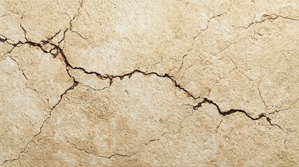 Obraz premium Close-up view of extensive cracks in a light beige surface.