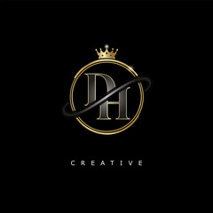 DH Luxury Creative Logo – Elegant Gold Monogram Letter mark with Crown, Circle & Royal Style for Fashion, Boutique, Jewelry, Branding & Premium Identity Design
