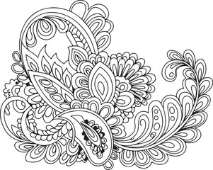 intricate paisley floral mandala style swirl pattern with abstract teardrop shapes and ornamental lines in detailed vector art