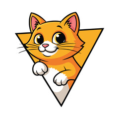Obraz premium Kitty with Triangle Frame – Cute Cat Logo for Kids for kids Accessories