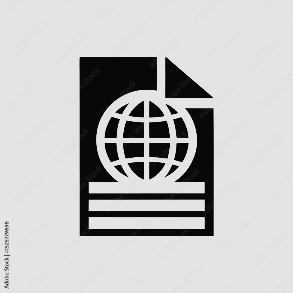 Aufkleber global document with world icon symbolizing international information access and reports
