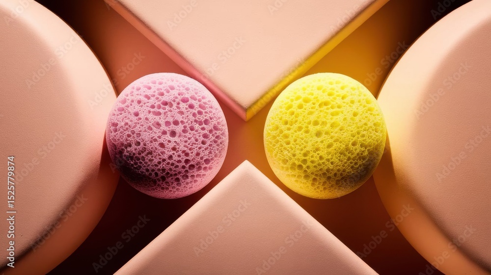 Aufkleber geometric composition featuring colorful spheres and triangular shapes for minimalist design