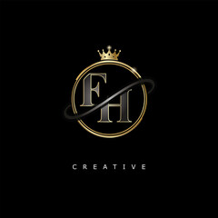 FH Luxury Creative Logo – Elegant Gold Monogram Letter mark with Crown, Circle & Royal Style for Fashion, Boutique, Jewelry, Branding & Premium Identity Design