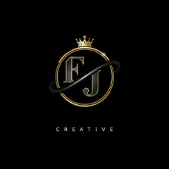 FJ Luxury Creative Logo – Elegant Gold Monogram Letter mark with Crown, Circle & Royal Style for Fashion, Boutique, Jewelry, Branding & Premium Identity Design