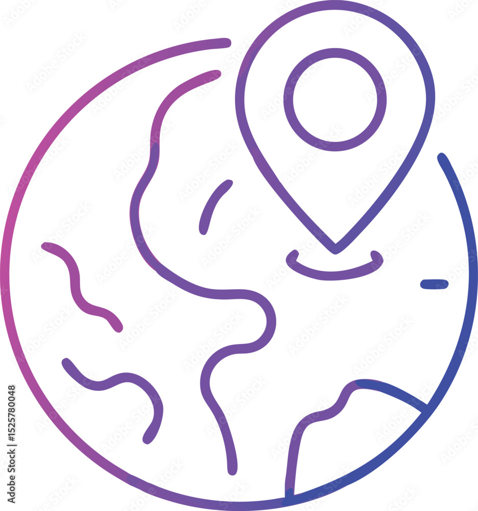Poster global location icon with gradient outline on a white transparent background
