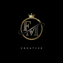 FM Luxury Creative Logo – Elegant Gold Monogram Letter mark with Crown, Circle & Royal Style for Fashion, Boutique, Jewelry, Branding & Premium Identity Design