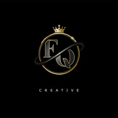 FQ Luxury Creative Logo – Elegant Gold Monogram Letter mark with Crown, Circle & Royal Style for Fashion, Boutique, Jewelry, Branding & Premium Identity Design