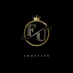 FU Luxury Creative Logo – Elegant Gold Monogram Letter mark with Crown, Circle & Royal Style for Fashion, Boutique, Jewelry, Branding & Premium Identity Design