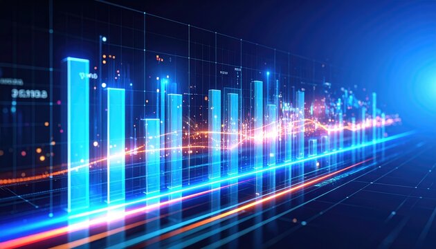 Glowing isp bandwidth bars dynamically scaling with responsive pulse lines across network chart