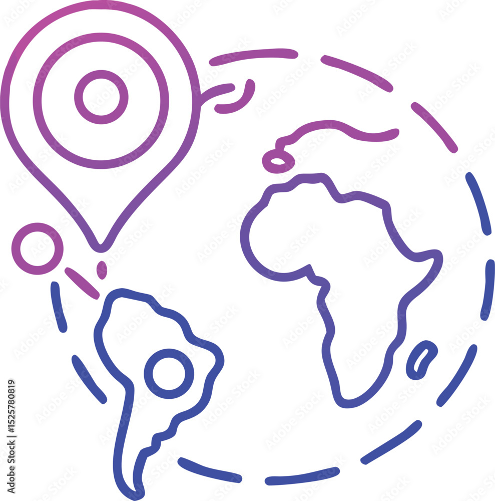 Poster gradient style earth globe with location pin illustrating global navigation and travel