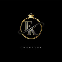 FK Luxury Creative Logo – Elegant Gold Monogram Letter mark with Crown, Circle & Royal Style for Fashion, Boutique, Jewelry, Branding & Premium Identity Design