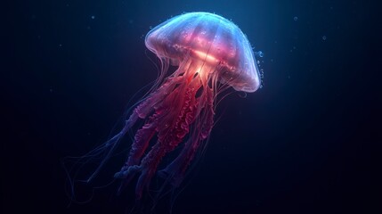 Obraz premium Glowing jellyfish in dark ocean