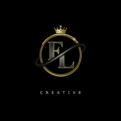 Obraz premium FL Luxury Creative Logo – Elegant Gold Monogram Letter mark with Crown, Circle & Royal Style for Fashion, Boutique, Jewelry, Branding & Premium Identity Design