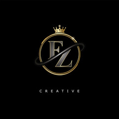 FZ Luxury Creative Logo – Elegant Gold Monogram Letter mark with Crown, Circle & Royal Style for Fashion, Boutique, Jewelry, Branding & Premium Identity Design