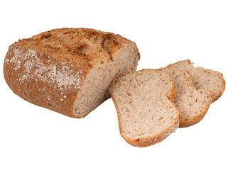 Baked bread, sliced cut out isolated transparent background