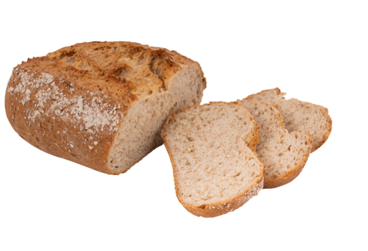 Baked bread, sliced cut out isolated transparent background