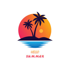 hello summer pattern iconic, summer, palm trees, sunset, swimming, sea