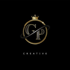 Obraz premium GP Luxury Creative Logo – Elegant Gold Monogram Letter mark with Crown, Circle & Royal Style for Fashion, Boutique, Jewelry, Branding & Premium Identity Design