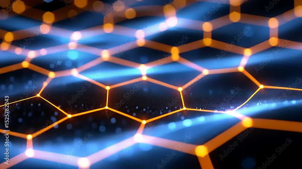 Poster abstract futuristic technology background with honeycomb grid and glowing particles
