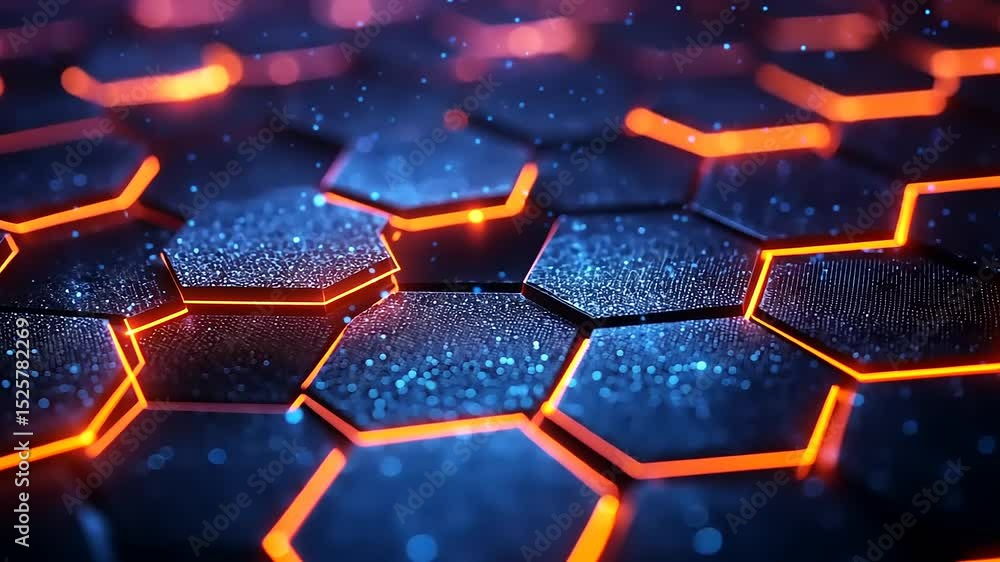 Aufkleber abstract futuristic technology background with hexagonal grid and glowing orange edges